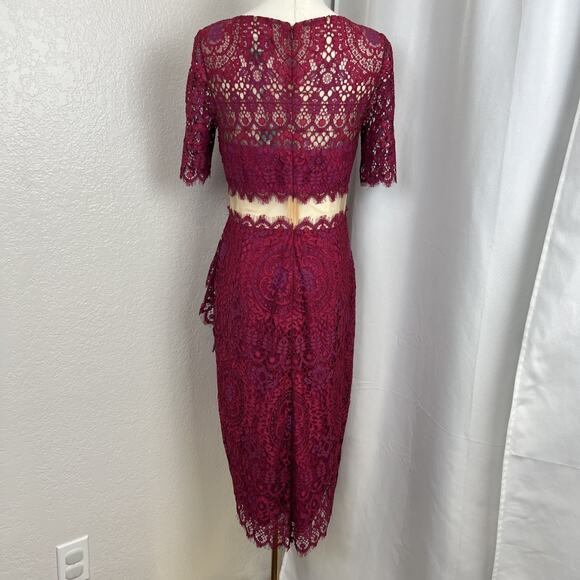 Marchesa Notte Dress Womens 6 Magenta Lace Midriff Cocktail Wedding Guest Glam - Picture 6 of 14